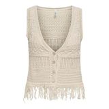 ONLY V Yaka Normal Fit Örgü Şişme Yelek, S, ONLALIX SL FRINGE WAISTCOAT KNT, Ekru, Kadın