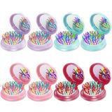 ONLYFU 8 Adet Katlanır Seyahat Aynası Saç Fırçaları Yuvarlak Katlanır Cep Saç Fırçası Mini Taşınabilir Kompakt Saç Fırçası Aynalı Kadınlar Kızlar için (8 Parça)