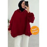 onlymoon Bordo Oversize Sweatshirt ♦ 3 İplik Şardonlu ♦ %100 Pamuk ♦ Kapüşonlu ♦ Tesettür ♦ Rahat Kalıp