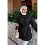 onlymoon Dantel Detaylı Belden Bağlamalı Gömlek Tunik Kadın Oversize Uzun Kollu Düğmeli Şık Tesettür Tunik Günlük Ofis Mevsimlik Rahat Kesim Modern Modest Giyim