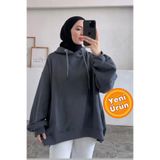 onlymoon Füme Oversize Sweatshirt ♦ 3 İplik Şardonlu ♦ %100 Pamuk ♦ Kapüşonlu ♦ Tesettür ♦ Rahat Kalıp
