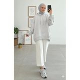 onlymoon Gri Oversize Sweatshirt ♦ 3 İplik Şardonlu ♦ %100 Pamuk ♦ Kapüşonlu ♦ Tesettür ♦ Rahat Kalıp