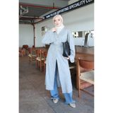 onlymoon Gri Yıldız Düğme Detaylı Hırka Kimono | Uzun Rahat Kesim Modern Kadın Üst Giyim | Şık Zarif Günlük Tesettür Kimono Hırka | Pantolon Elbise Tunik Üzeri Kullanıma Uygun Katmanlı Giyim Modeli