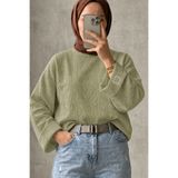 onlymoon Haki Çift Kat Müslin Kumaş Kadın Bady %100 Pamuk Oversize Salaş Kesim Uzun Kollu Rahat Kalıp Günlük Kullanım Tesettür Üst Nefes Alan Doğal Dokulu Modern Kadın Bluz