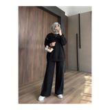 onlymoon Kadın Ara Biyeli Biye Detaylı Alt Üst Takım | Kontrast Şerit Detaylı Oversize Sweatshirt ve Bol Paça Pantolon | Rahat Kalıp Günlük Spor Şık İkili Takım