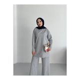 onlymoon Kadın Gri %100 Pamuk Alt Üst Takım | Oversize Rahat Kalıp | 4 Mevsim Kullanıma Uygun Şık Kombin