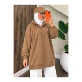 onlymoon Kadın Tesettür 3 İplik Oversize Kapüşonlu Sweatshirt | %100 Pamuk | Rahat Kesim | Kapüşonlu Günlük Üst Giyimi | Tesettür Kombinlere Uygun Uzun Sweatshirt | Günlük Kullanım İçin Rahat ve Modern Tasarım