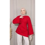 onlymoon Kırmızı %100 Keten Arkadan Bağlamalı Asimetrik Kesim Tunik | Geniş Kollu Doğal Pamuklu Oversize Günlük Tesettür Tunik | Rahat Şık Kadın Üst Giyim