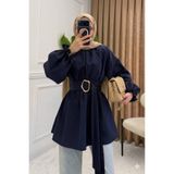 onlymoon Lacivert Pamuklu • Pile Kemer Detaylı Tesettür Gömlek Tunik • Oversize Rahat Kalıp • Şık Günlük Kombin