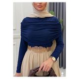 onlymoon Lacivert Sandy Kumaş Drapeli Yaka Tesettür Bluz • Kadın Şık Zarif Uzun Kollu Modern Kombin