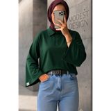 onlymoon Polo Yaka Geniş Kol Penye Body Kadın Tesettür Bluz Oversize Uzun Kollu Düğme Detaylı Rahat Kesim Günlük Basic Sweat Modern Şık Tesettür Üst Giyim Mevsimlik