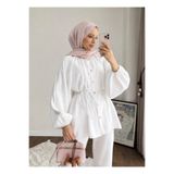 onlymoon Reglan Kol Oversize Bel Bağlamalı Tesettür Gömlek Kadın Beyaz Salaş Kesim Düğmeli Uzun Kollu Tunik Gömlek Günlük Şık Ofis Kombin Pamuk Dokulu Rahat Kalıp Mevsimlik Modest Giyim