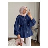 onlymoon Reglan Kol Oversize Bel Bağlamalı Tesettür Gömlek Kadın Lacivert Salaş Kesim Düğmeli Uzun Kollu Tunik Gömlek Günlük Şık Ofis Kombin Pamuk Dokulu Rahat Kalıp Mevsimlik Modest Giyim