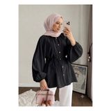 onlymoon Reglan Kol Oversize Bel Bağlamalı Tesettür Gömlek Kadın Siyah Salaş Kesim Düğmeli Uzun Kollu Tunik Gömlek Günlük Şık Ofis Kombin Pamuk Dokulu Rahat Kalıp Mevsimlik Modest Giyim