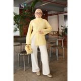 onlymoon Sarı %100 Koton Keten Tunik | Çin Düğme ve Dikiş Detaylı Uzun Tunik | Yırtmaçlı Rahat Kesim Şık Modern Günlük Tesettür Kadın Üst Giyim | Pantolon Uyumlu Zarif Tunik Modeli