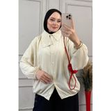 onlymoon Sarı Kırınkıl Kumaş Pamuklu Asimetrik Yaka Detaylı Tül Bomber Ceket | Rahat Kesim Modern Tesettür Ceket | Şık Günlük Katmanlı Üst Giyim | Özgün Tasarım Ceket Modeli