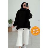 onlymoon Siyah Oversize Sweatshirt ♦ 3 İplik Şardonlu ♦ %100 Pamuk ♦ Kapüşonlu ♦ Tesettür ♦ Rahat Kalıp