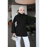 onlymoon Siyah Parçalı Keten Yakalı Tunik | Modern Rahat Kesim Kadın Tunik | Şık Günlük Uzun Tunik Modeli | Tesettür Giyim | Pantolon Uyumlu Zarif Rahat Kadın Üst Giyim | Günlük Şehir Ofis Tunik Modeli