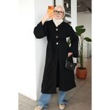 onlymoon Siyah Yıldız Düğme Detaylı Hırka Kimono | Uzun Rahat Kesim Modern Kadın Üst Giyim | Şık Zarif Günlük Tesettür Kimono Hırka | Pantolon Elbise Tunik Üzeri Kullanıma Uygun Katmanlı Giyim Modeli