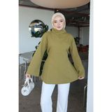 onlymoon Yeşil Parçalı Keten Yakalı Tunik | Modern Rahat Kesim Kadın Tunik | Şık Günlük Uzun Tunik Modeli | Tesettür Giyim | Pantolon Uyumlu Zarif Rahat Kadın Üst Giyim | Günlük Şehir Ofis Tunik Modeli