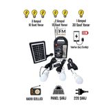 OnlyTech Dat 999 Radyolu Solar Güneş Enerjili Aydınlatma Sistemi Kamp Lambası 3 Adet Lambalı
