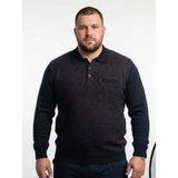 Onno Erkek Battal Polo Yaka Triko Kazak Bel Lastikli Çelik Örgü Klasik Kalıp - Lacivert - 3XL