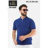 Onno Erkek Polo Yaka Fermuar Detaylı Ince Pamuk Triko T-Shırt - Mavi - 3XL