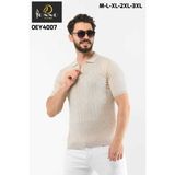 Onno Erkek Polo Yaka Fermuarlı Ince Pamuk Triko T-Shırt - Krem - 2XL