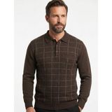 Onno Erkek Polo Yaka Triko Kazak Bel Lastikli Çelik Örgü Klasik Kalıp - Kahverengi - 3XL