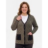 Onno Style Çelik Örgü Klasik Leopar Desen Triko Ceket - Siyah - Vizon