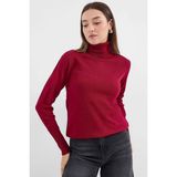 Onno Style Düz Balıkcı Yaka Bayan Kazak - Bordo - XL
