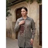 Onno Style Ekose Gül Pike Desenli Çelik Örgü Kadın Triko Kaban - 2XL - Gri
