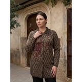 Onno Style Ekose Gül Pike Desenli Çelik Örgü Kadın Triko Kaban - 2XL - Kahverengi