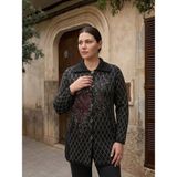 Onno Style Ekose Gül Pike Desenli Çelik Örgü Kadın Triko Kaban - XL - Siyah