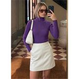 Onno Style Fitilli Balıkcı Yaka Basic Kazak - Mor