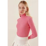 Onno Style Fitilli Balıkcı Yaka Basic Kazak - Pembe