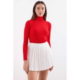Onno Style Fitilli Balıkcı Yaka Bayan Kazak - Kırmızı - 2XL