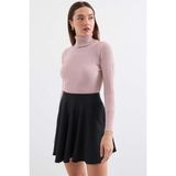 Onno Style Fitilli Balıkcı Yaka Bayan Kazak - Pudra Pembe - 2XL