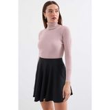 Onno Style Fitilli Balıkcı Yaka Bayan Kazak - Pudra Pembe - XL