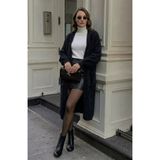 onno style women ANGORA SAKAL İPLİK UZUN KADIN HIRKA Siyah ASH6501