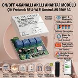 ONOFFSMART 4 Kanal Wifi+Rf Akıllı Anahtar 220 Volt 10 Amper Tuya Destekli Uzaktan Kontrol