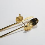 Onon Bal Kabağı Gold Tasarım 2'li Çatal Kaşık Bıçak Standı | Dekoratif Yükseltici Set