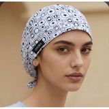 Onora Kendinden Desenli (Beyaz-Lacivert Kare) Cerrahi Bone,ter Bantlı Hemşire Doktor Bonesi Unisex