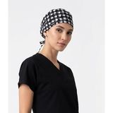 Onora Kendinden Desenli (Siyah Fon-Beyaz Desenli) Cerrahi Bone,ter Bantlı Hemşire Doktor Bonesi Unisex