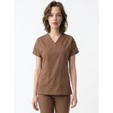 Onora Medikal Unisex Soft Likra Doktor Hemşire Forması,Tek Üst Scrubs (KAHVERENGİ, XXL)