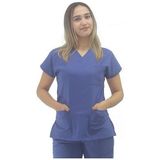 Onora Unisex Likralı İndigo Mavi Doktor ve Hemşire Üniforması ,V Yaka Yarasa Kol,Tek Üst Scrubs Forma - 2XS