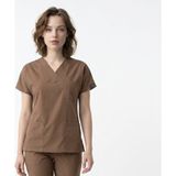Onora Unisex Likralı Kahve Rengi V Yaka Yarasa Kol Hemşire ve Doktor ,tek Üst Scrubs Ünifor - Kahverengi