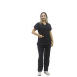 Onora Unisex Likralı Siyah Hemşire ve Doktor Üniforması ,V Yaka Yarasa Kol Cerrahi Takım Scrubs Forma - XL