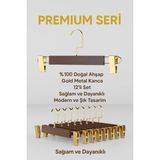ONOUQO Ahşap Askı Mandallı Pantolon, Etek, Kıyafet Askısı 1.kalite Ultra Lüks Pantolon Askısı 12 Adet - Ceviz