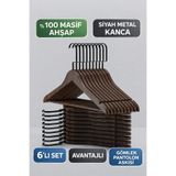 Onouqo Ahşap Elbise Askısı 6’li Set –Ultra Lüks Premium Ceviz Ahşap Gömlek ve Pantolon Askısı
